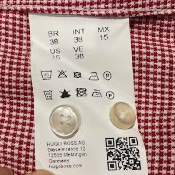 HUGO BOSS Men's Slim Fit, RED & WHITE COTTON Made in Italy,  Size 38 / 15  NEW - Picture 6 of 6